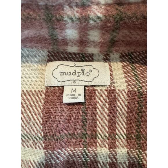 Mud Pie Women’s Medium Highland Plaid Shacket Jacket Button Up Shirt Pink Cream - Picture 6 of 10